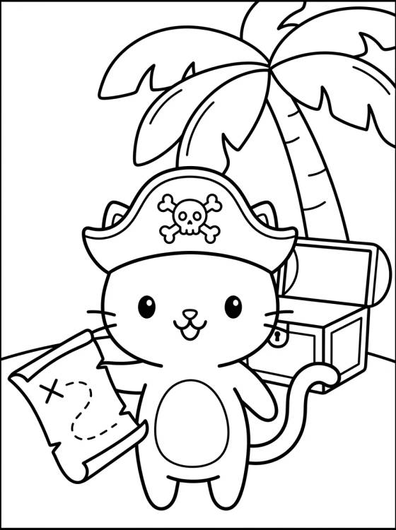 Gatinho Pirata com Mapa do Tesouro para colorir Desenho de Gatinho Pirata com Mapa do Tesouro para colorir e imprimir grátis