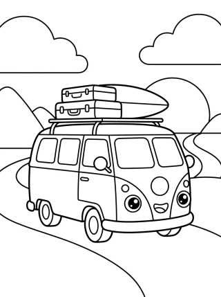 Desenho de Kombi Fofa de Viagem para colorir e imprimir grátis