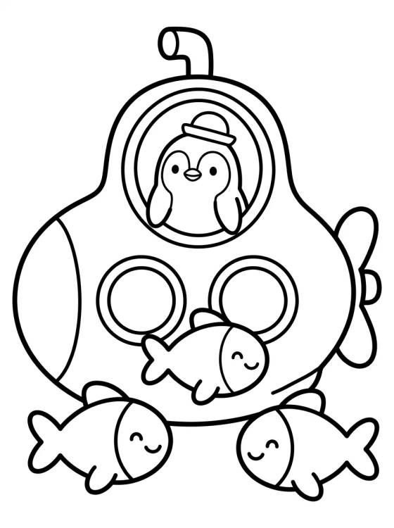 Desenho de Pinguim Explorador de Submarino para colorir e imprimir grátis