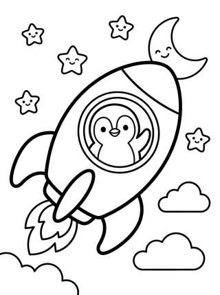 Pinguim na Viagem Espacial para colorir Desenho de Pinguim na Viagem Espacial para colorir e imprimir grátis