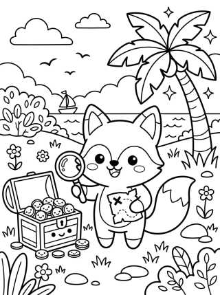 Raposinho no Mapa do Tesouro para colorir Desenho de Raposinho no Mapa do Tesouro para colorir e imprimir grátis