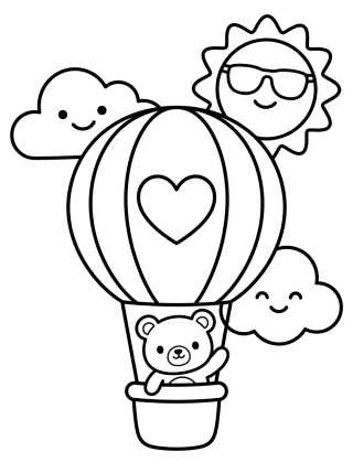 Desenho de Ursinho no Balão de Ar Quente para colorir e imprimir grátis