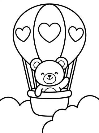 Desenho de Ursinho no Balão de Ar Quente para colorir e imprimir grátis