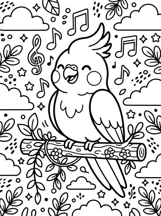 Desenho de Calopsita Feliz no Poleiro para colorir e imprimir grátis