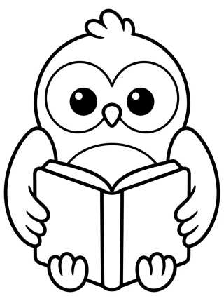 Desenho de Corujinha Kawaii com Livro para colorir e imprimir grátis