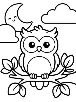 Corujinha Kawaii na Árvore para colorir Desenho de Corujinha Kawaii na Árvore para colorir e imprimir grátis