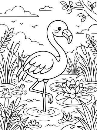 Desenho de Flamingo Amigável na Água para colorir e imprimir grátis