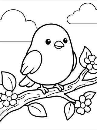 Passarinho Fofo no Galho para colorir Desenho de Passarinho Fofo no Galho para colorir e imprimir grátis