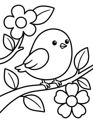 Desenho de Passarinho Fofo no Galho para colorir e imprimir grátis