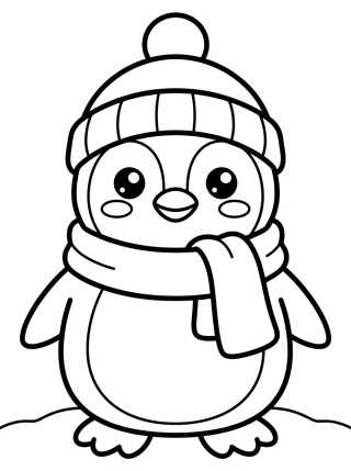 Pinguim Fofo de Cachecol para colorir Desenho de Pinguim Fofo de Cachecol para colorir e imprimir grátis