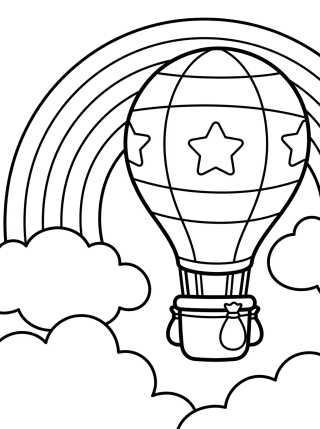 Desenho de Balão de Ar Quente com Arco-Íris para colorir e imprimir grátis