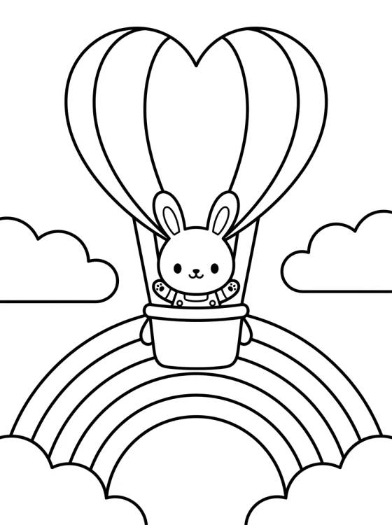 Desenho de Coelhinho no Balão de Coração para colorir e imprimir grátis