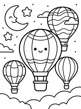 Desenho de Festival de Balões no Céu Estrelado para colorir e imprimir grátis