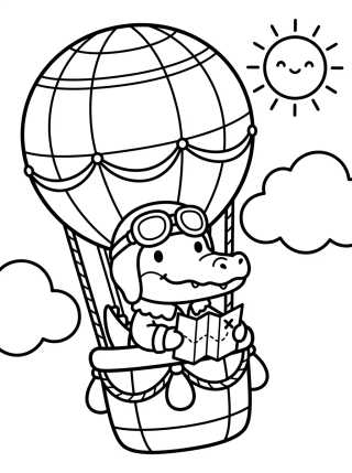 Desenho de Gatinho Aviador no Balão para colorir e imprimir grátis