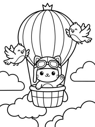 Gatinho Aviador no Balão para colorir Desenho de Gatinho Aviador no Balão para colorir e imprimir grátis