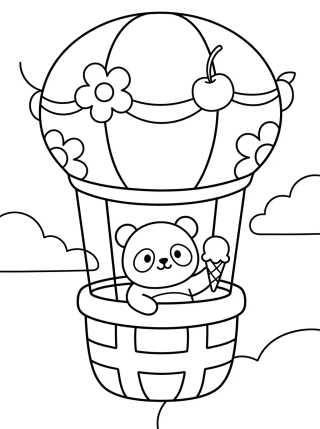 Desenho de Pandinha Viajante no Balão para colorir e imprimir grátis