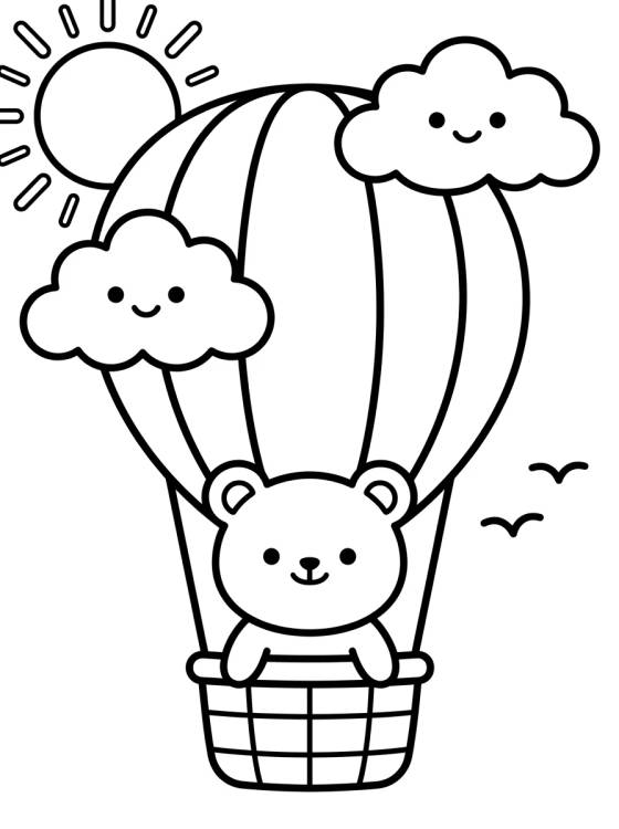 Desenho de Ursinho Fofo no Balão de Ar Quente para colorir e imprimir grátis