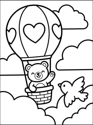Desenho de Ursinho Fofo Viajando de Balão para colorir e imprimir grátis