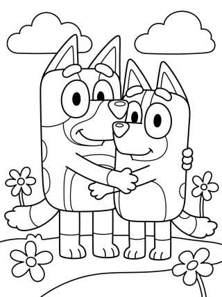 Desenho de Bandit e Chilli Abraçados no Parque para colorir e imprimir grátis
