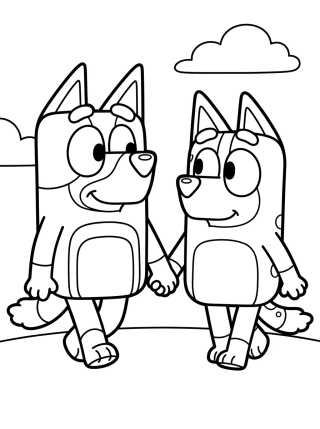 Desenho de Bandit e Chilli Passeando no Parque para colorir e imprimir grátis