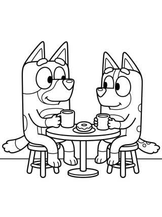 Desenho de Bandit e Chilli Tomando Café para colorir e imprimir grátis