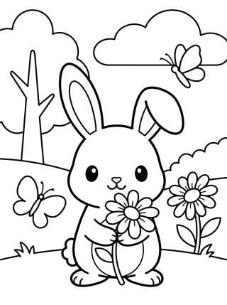 Coelhinho do Bosque com Flores para colorir Desenho de Coelhinho do Bosque com Flores para colorir e imprimir grátis