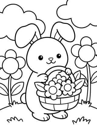 Coelhinho entre as Flores para colorir Desenho de Coelhinho entre as Flores para colorir e imprimir grátis
