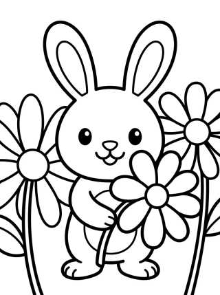 Desenho de Coelhinho entre Florzinhas para colorir e imprimir grátis
