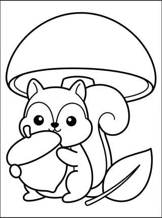 Desenho de Esquilo Fofo com Noz para colorir e imprimir grátis