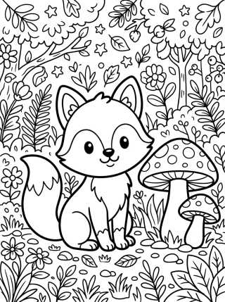 Raposinha Fofa com Cogumelos para colorir Desenho de Raposinha Fofa com Cogumelos para colorir e imprimir grátis