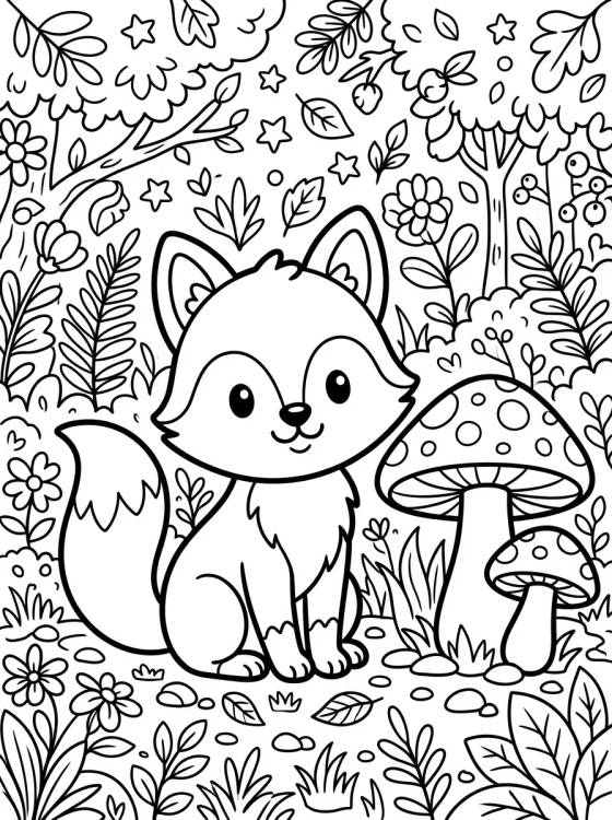 Raposinha Fofa com Cogumelos para colorir Desenho de Raposinha Fofa com Cogumelos para colorir e imprimir grátis