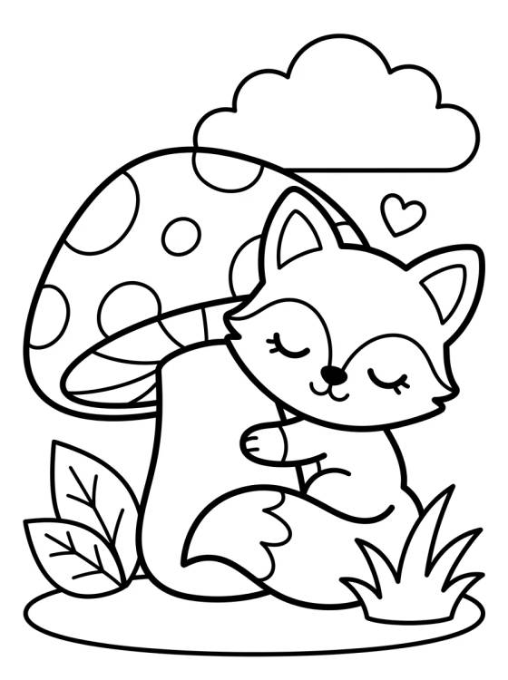 Desenho de Raposinha no Cogumelo para colorir e imprimir grátis