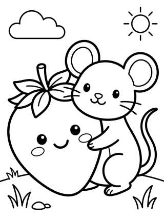 Desenho de Ratinho do Campo com Morango para colorir e imprimir grátis