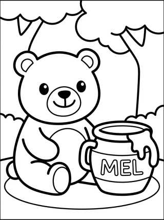 Desenho de Ursinho com Pote de Mel para colorir e imprimir grátis