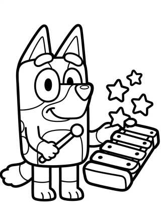 Desenho de Bluey com Xilofone Mágico para colorir e imprimir grátis