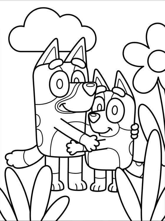 Desenho de Bluey e Bingo Brincando para colorir e imprimir grátis
