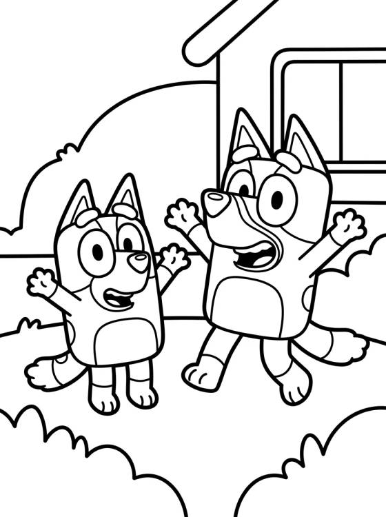Desenho de Bluey e Bingo Brincando juntas para colorir e imprimir grátis
