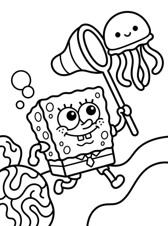 Bob Esponja Caçando Águas-Vivas para colorir Desenho de Bob Esponja Caçando Águas-Vivas para colorir e imprimir grátis
