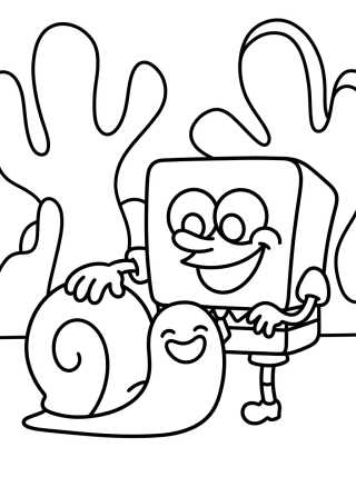 Desenho de Bob Esponja com o Caracol Gary para colorir e imprimir grátis