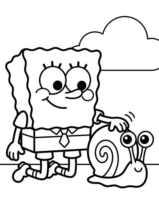 Desenho de Bob Esponja e o Caracol Gary para colorir e imprimir grátis