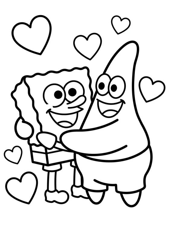 Desenho de Bob Esponja e Patrick Abraçados para colorir e imprimir grátis