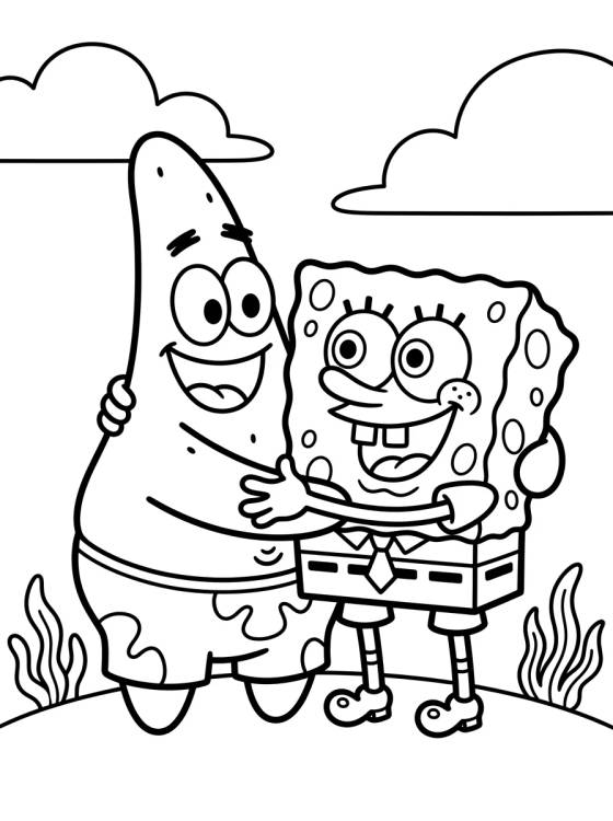 Desenho de Bob Esponja e Patrick Abraçados para colorir e imprimir grátis