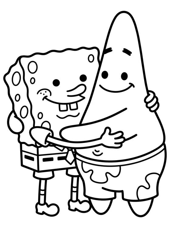 Desenho de Bob Esponja e Patrick Estrela Abraçados para colorir e imprimir grátis