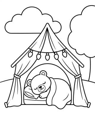 Desenho de Bobbie Dormindo na Cabana Tenda para colorir e imprimir grátis