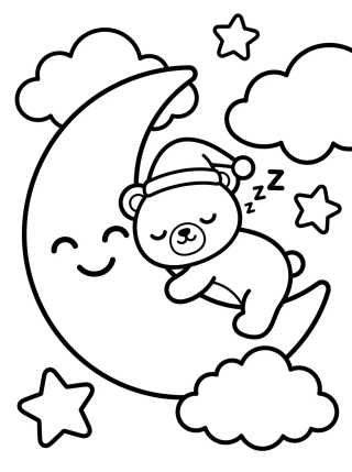 Desenho de Bobbie Dormindo na Lua Crescente para colorir e imprimir grátis