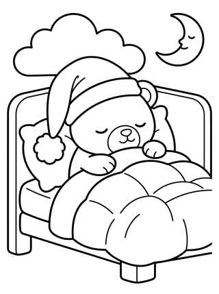 Desenho de Bobbie na Cama com Touca de Noite para colorir e imprimir grátis