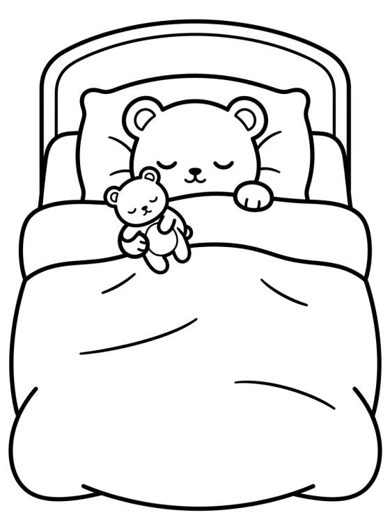 Desenho de Bobbie na Cama com Ursinho de Pelúcia para colorir e imprimir grátis