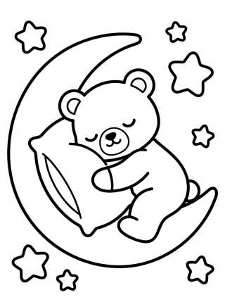 Desenho de Ursinho Bobbie Dormindo na Lua para colorir e imprimir grátis
