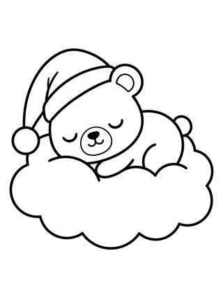 Desenho de Ursinho Bobbie Dormindo na Nuvem para colorir e imprimir grátis