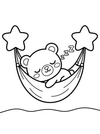 Desenho de Ursinho Bobbie Dormindo na Rede para colorir e imprimir grátis